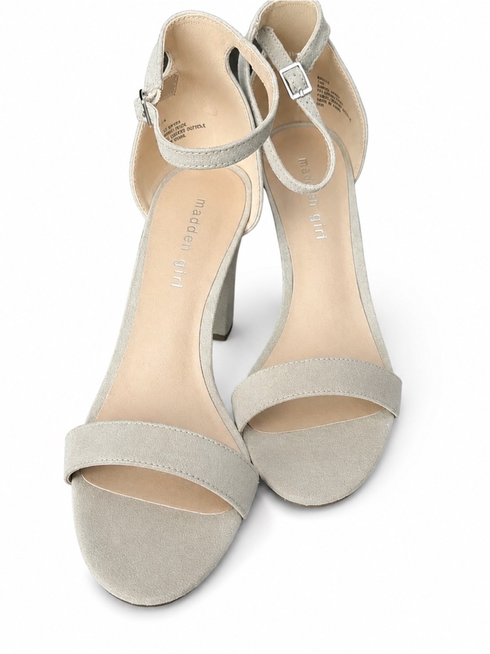Madden Girl Women’s Chunky Heel Shoes Sandals Beige Suede New Size 10